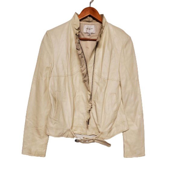 Paul & Joe Cream Ruffle Leather Jacket. Size LG - Picture 3 of 9